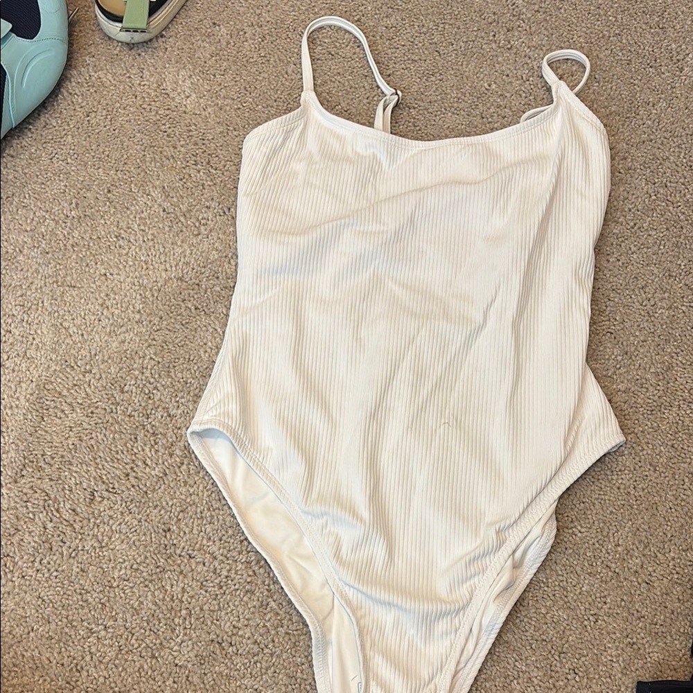 White Bodysuit with Spaghetti Straps and High Cut